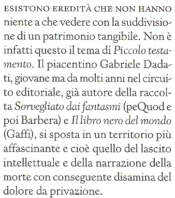 Gabriele Dadati, Piccolo testamento
